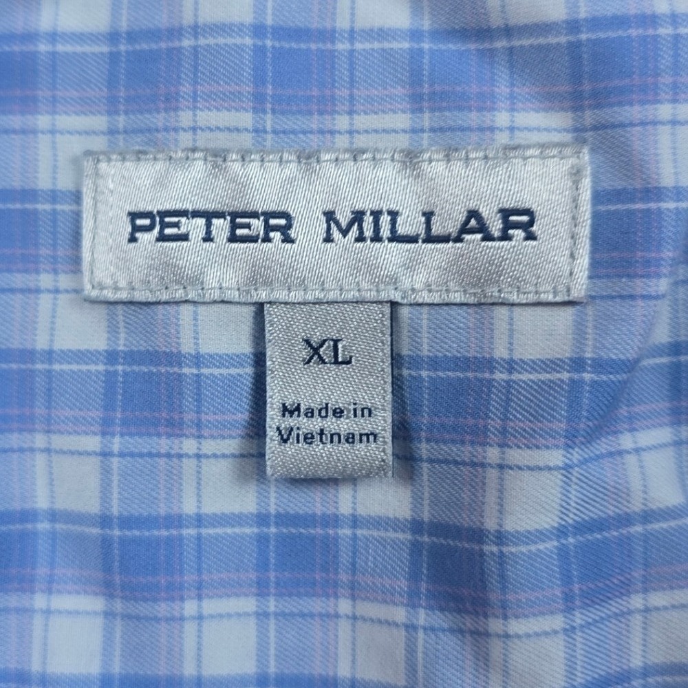 Peter Millar Mens Blue White Gingham Long Sleeve Button Down Dress Shirt Size XL - Picture 3 of 9